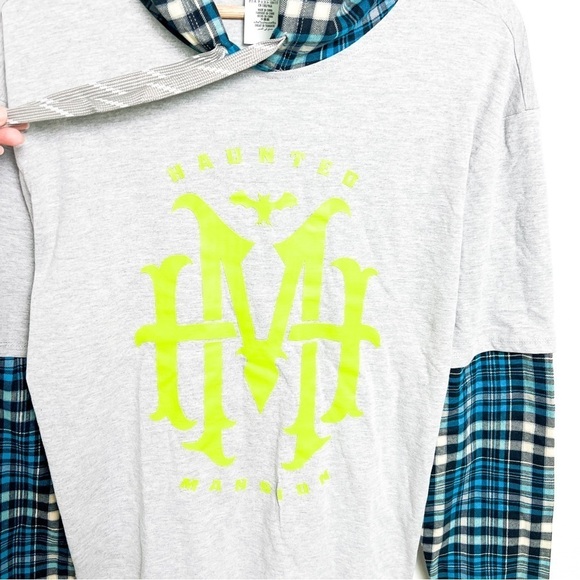 Disney The Haunted Mansion Layered Look Pullover Hoodie plaid size medium grunge - Picture 4 of 7